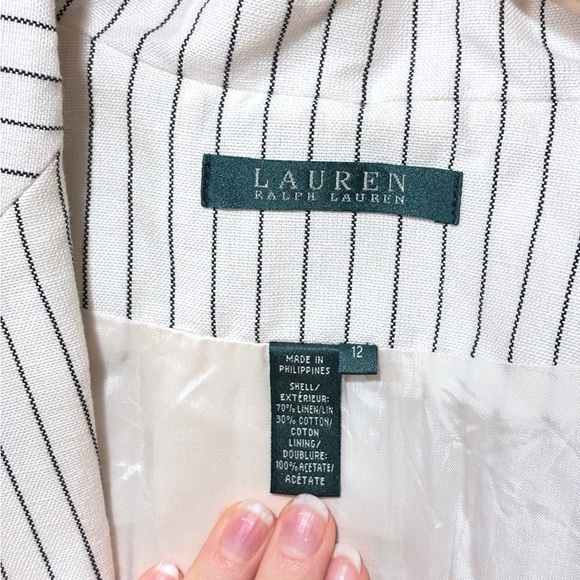Ralph Lauren Vintage Linen White Black Pinstriped Women’s Blazer Size 12 - Picture 9 of 10